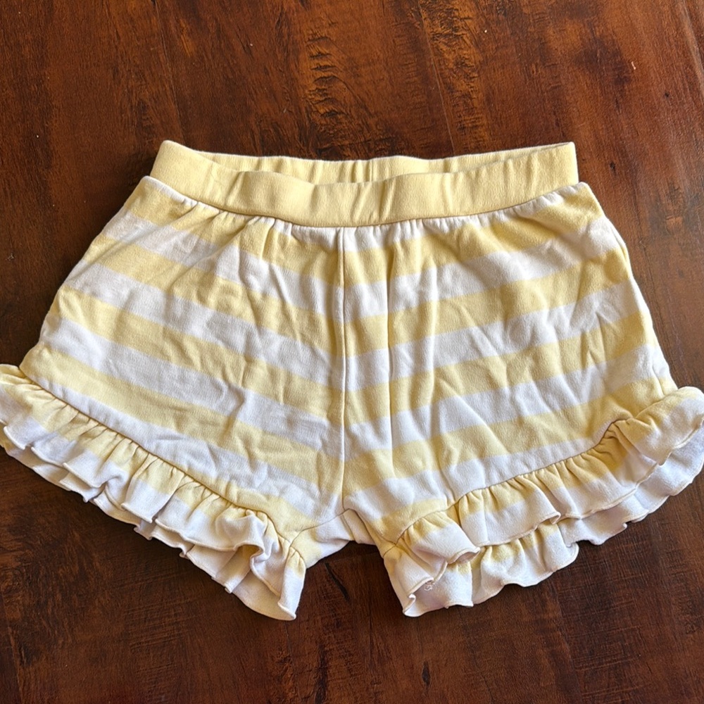Konges Slojd kids girls Yellow and White Striped Ruffle Shorts size 5-6